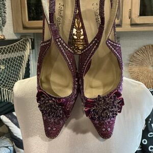 johnfashion Purple Embellished Slingback Heels 9 NIB